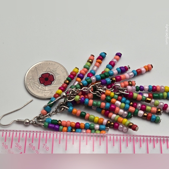 ✨2/$10✨ Handmade Multicolor Seed Bead Tassel Earrings Boho NWOT - Picture 6 of 6